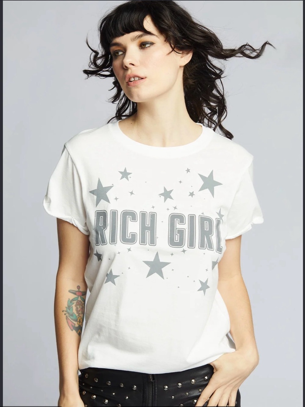 Recycled Karma Rich Girl White Fitted Retro Graphic Tee